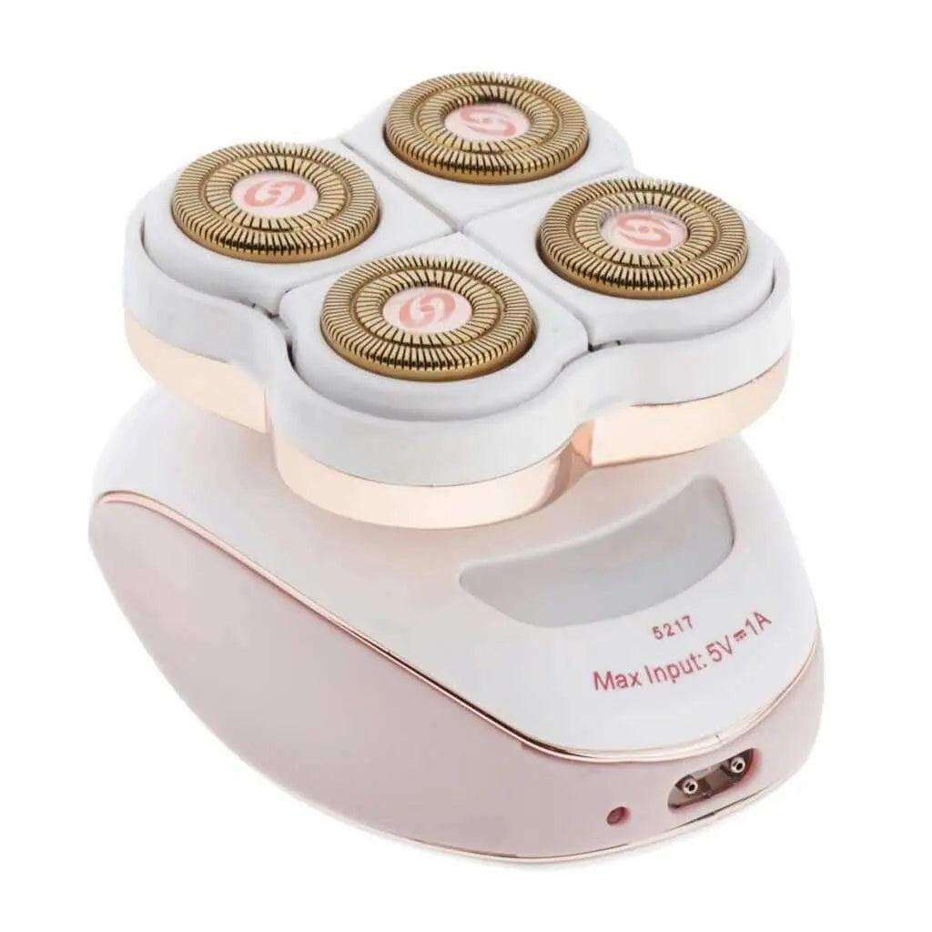 Portable women flawless leg hair remover with 18K gold plated blades and ergonomic handle.