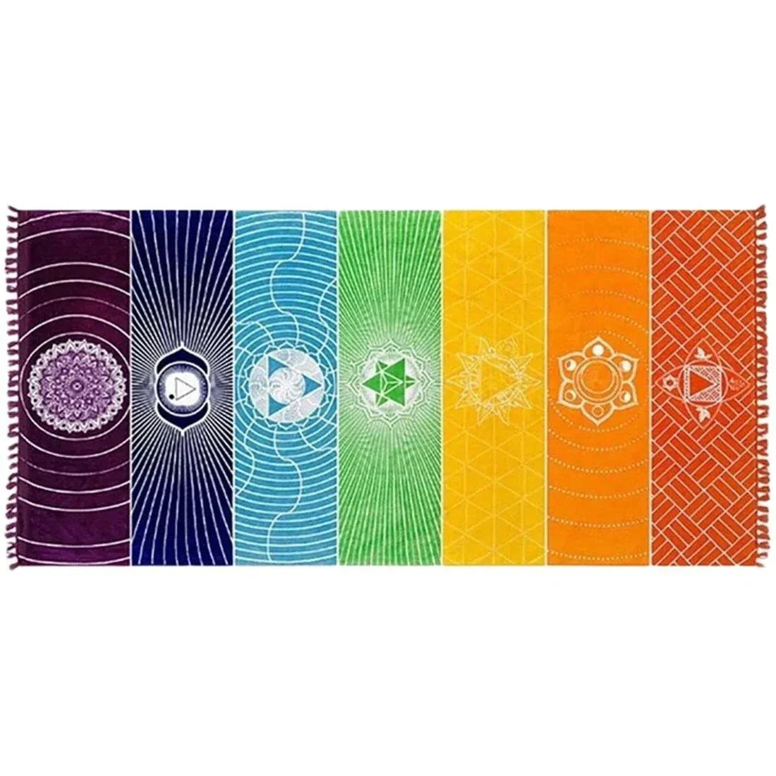 Polyester Bohemian Beach Yoga Mat with colorful striped design.